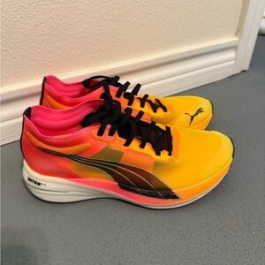 Puma Yellow and Pink Athletic Shoes with Gradient Design